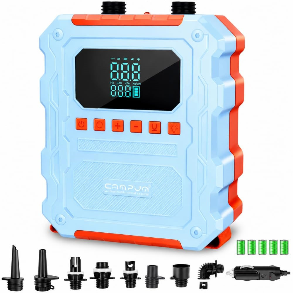 KinZon Pompe à Air Électrique 60 PSI Haute Pression pour Paddle SUP, Rechargeable Compatible Prise Voiture 12V/120W, Arrêt Automatique, Gonflage/Dégonflage, Compresseur d’Air pour Paddle, Kayak, Pneus
