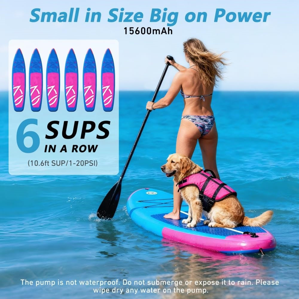 KinZon Pompe à Air Électrique 60 PSI Haute Pression pour Paddle SUP, Rechargeable Compatible Prise Voiture 12V/120W, Arrêt Automatique, Gonflage/Dégonflage, Compresseur d’Air pour Paddle, Kayak, Pneus