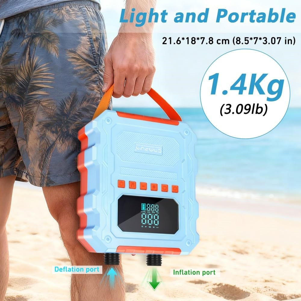 KinZon Pompe à Air Électrique 60 PSI Haute Pression pour Paddle SUP, Rechargeable Compatible Prise Voiture 12V/120W, Arrêt Automatique, Gonflage/Dégonflage, Compresseur d’Air pour Paddle, Kayak, Pneus
